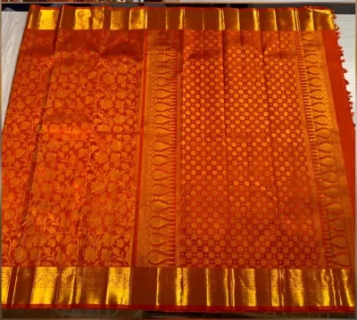 Rich Orange Kanchipuram Wedding Silk Saree